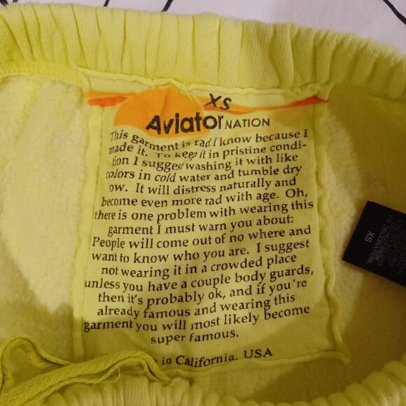 Aviator Nation Signature Logo Jogger Sweatpants Neon Yellow XS Bolt Stripe Retro - Picture 7 of 9